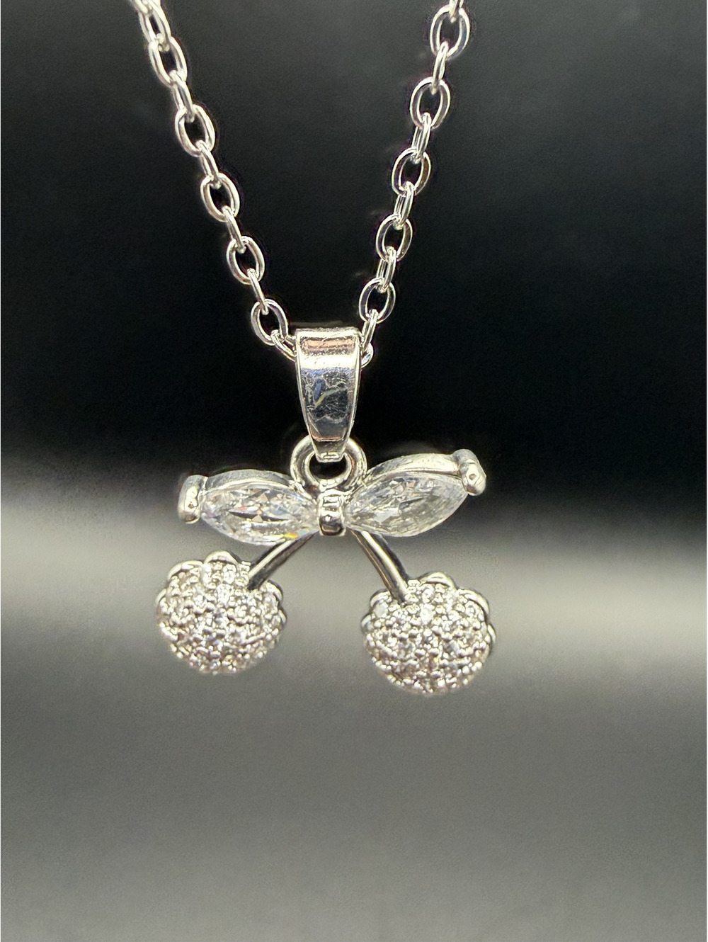 candy+clover silver pave cherry pendant with free chain